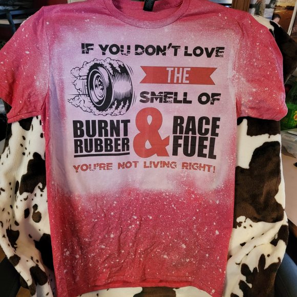 Burnt Rubber And Race Fuel Red Bleached Short Sleeve Graphic T-Shirt - Picture 2 of 7